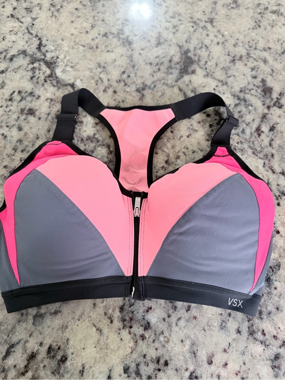 Victoria's Secret Pink and Gray Front-Zip Racerback Sports Bra